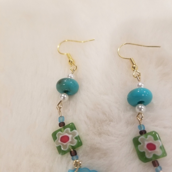 TEESAN MAKE A STATEMENT Japanese Style Dangling Earrings - Ocean Blue Color - Picture 4 of 4